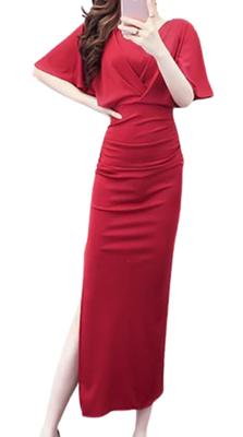 Toa Soa Long Tight Dress with Cape and Flared Perfect for Club and Dolman Sleeve Dress with Slit 02 Women's I-Line Sleeves, Hostesses, Hostesses,