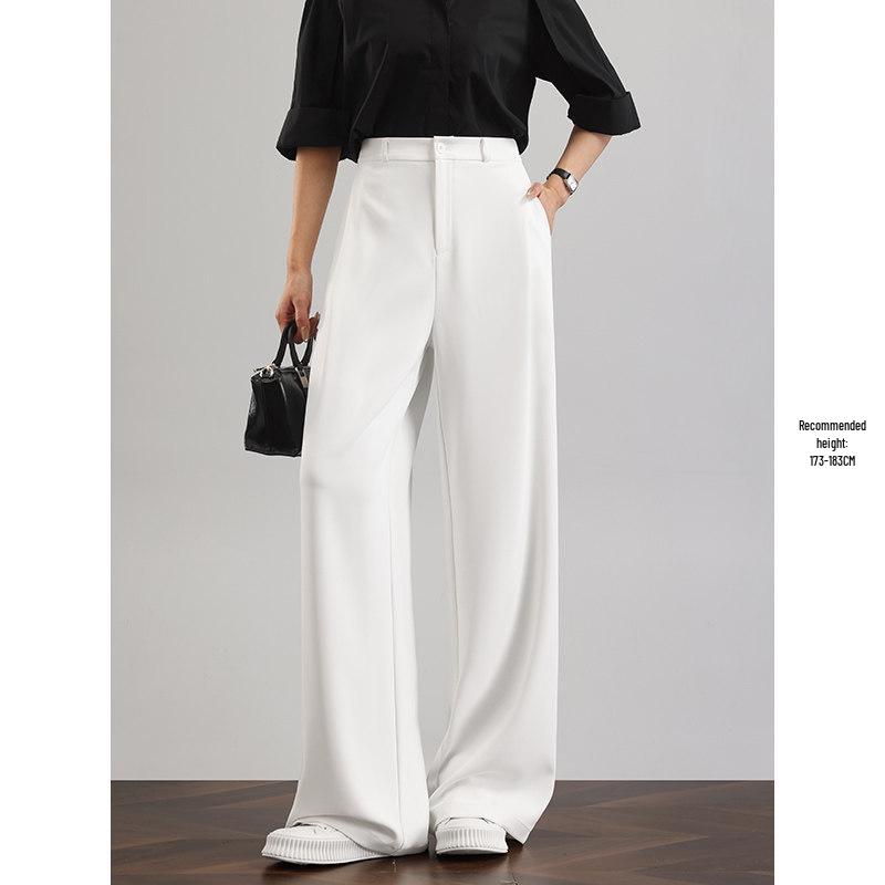 Tall Women's Black Drape Casual Wide-Leg Trousers - Spring/Autumn 2026