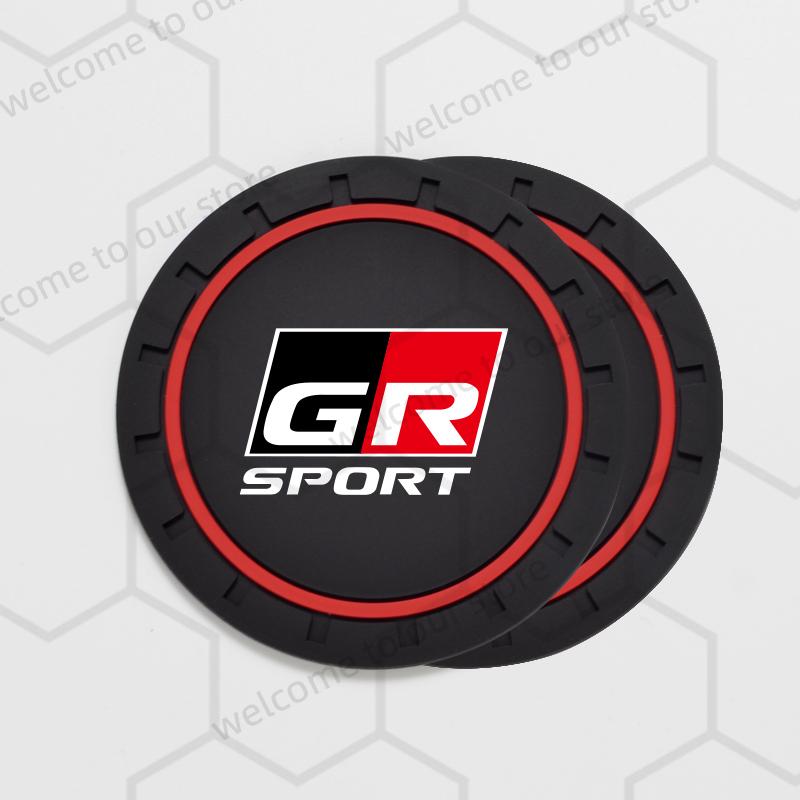 ACS2 2pcs For Toyota GR Sport RAV4 Yaris Camry Corolla C-HR Emblem Car Coaster Water Cup Slot Non-Slip Pad Auto Interior Accessories