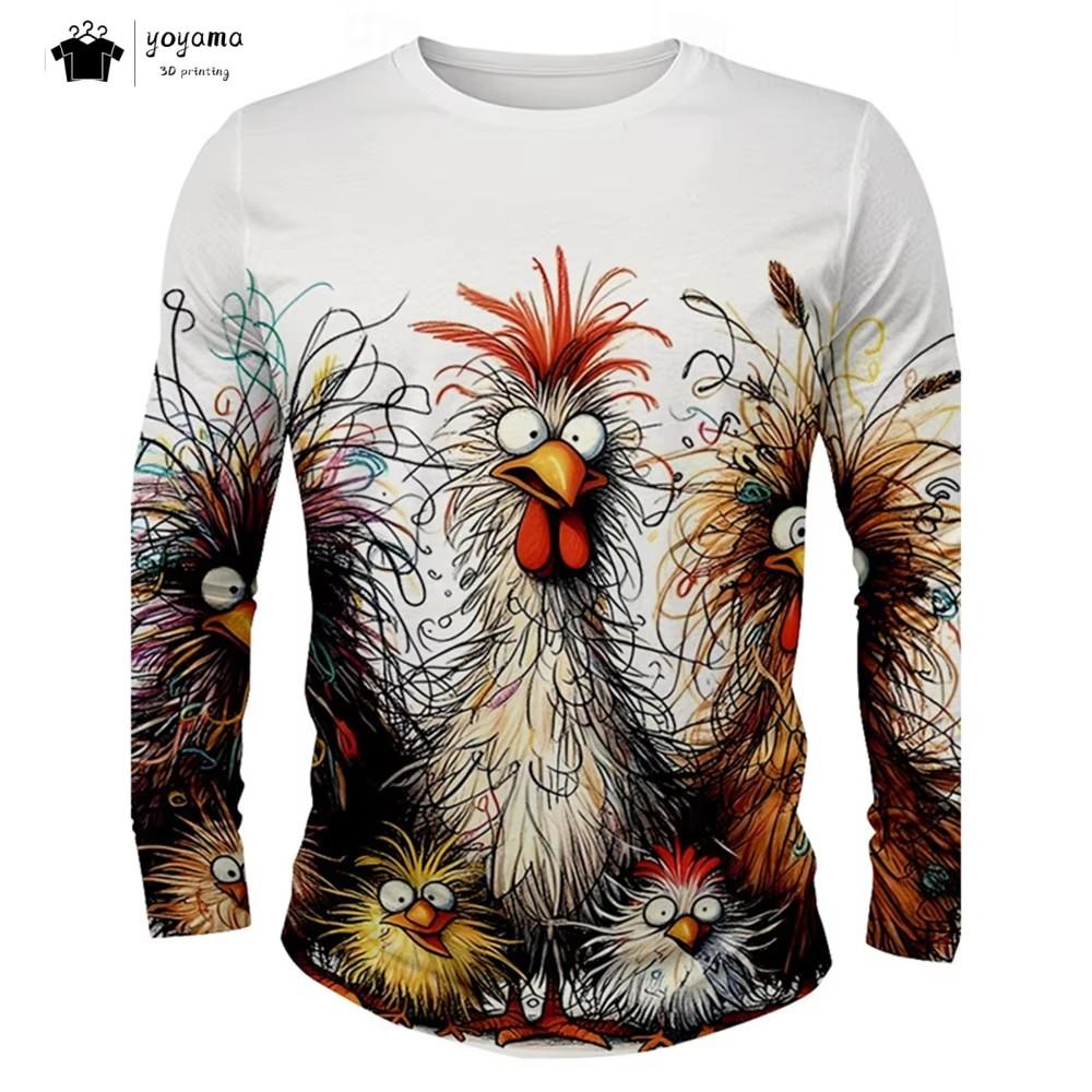 3D Print Cute Raccoon Graphic T-Shirt For Men Funny Animal Pattern Long Sleeve O-Neck Tees Loose Breathable Comfortable Man Tops