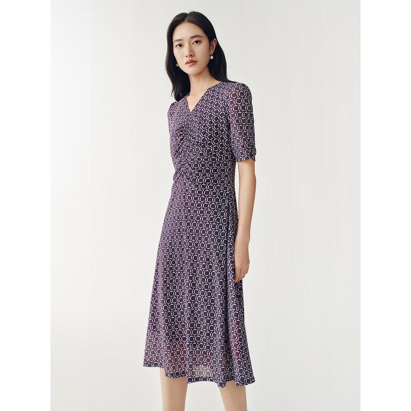 JUZUI Elegant Geometric Print Gauze Dress