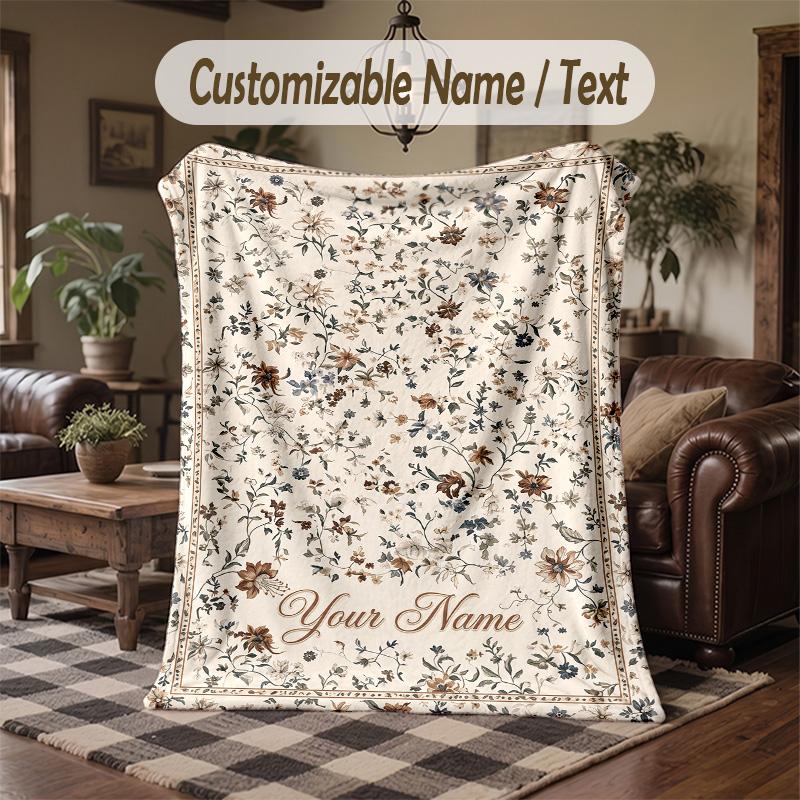 Floral Elegance 20 Theme Throw Blanket Custom Name Text Personalized Blanket Soft Cozy Blanket for Home Sofa Bed