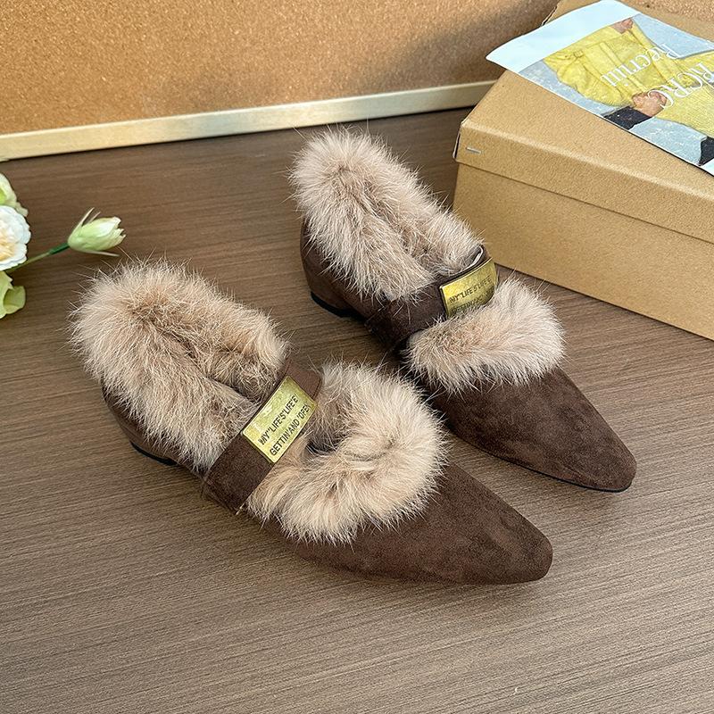 Mary Jane Women's Winter Pointed Toe Warm Anti-cold Padded Lining Snow Boots Thick Sole Non-slip Wear-resistant Outdoor Casual Sports Cotton Boots