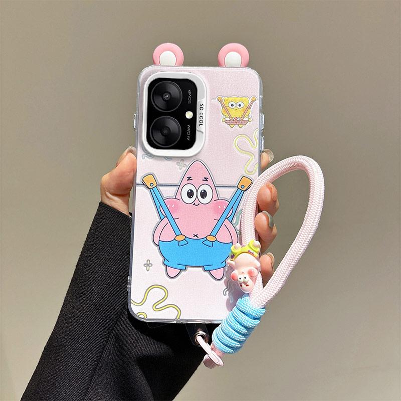 KEYSION Urocze etui z uszami i kreskówką dla Redmi 13C 4G 5G ze smyczą Miękkie silikonowe+PC Odporne na wstrząsy etui na telefon dla Xiaomi POCO C65