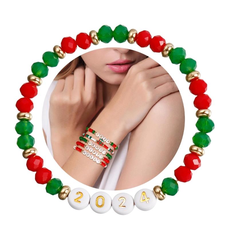 Stylish Bracelet Set for Women Christmas Celebrating Letters Wrist Chains Y2K  Exquisite Beaded Bangle Charm