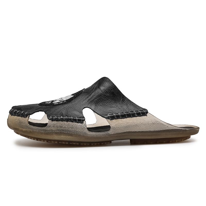 Summer Men's Flat Slippers Extra Wide Slide Sandals Outdoor Beach Open Toe Casual Soft Walking Leather Sandals