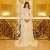 Shinny Ruffles Hem Maxi Dress A Line Long Sleeve Slim Fit Party Long Robes Lace Up Luxury Club Vestidos Lady Gowns