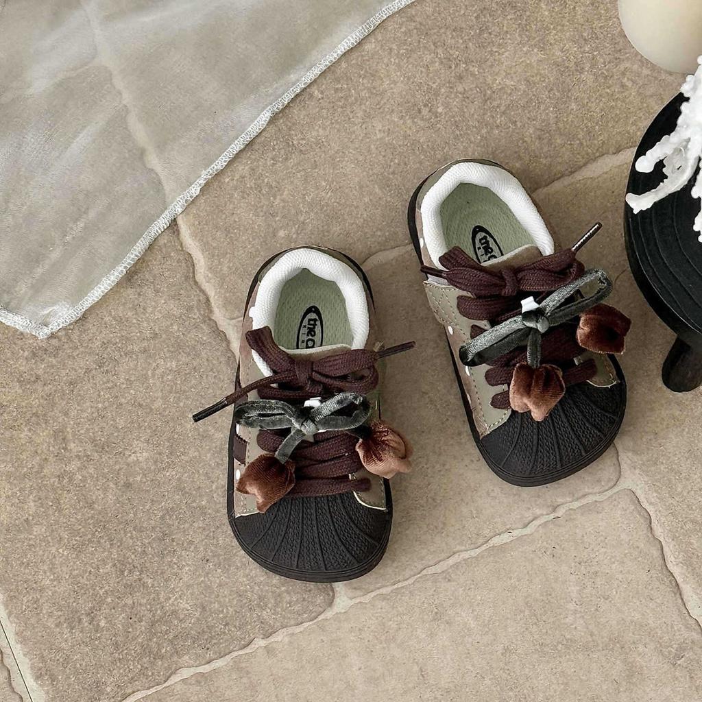 XSHX Retro Children's Shell Head Polka Dot Princess Shoes Girls Toddler Shoes Functional Velcro Design Bow Autumn