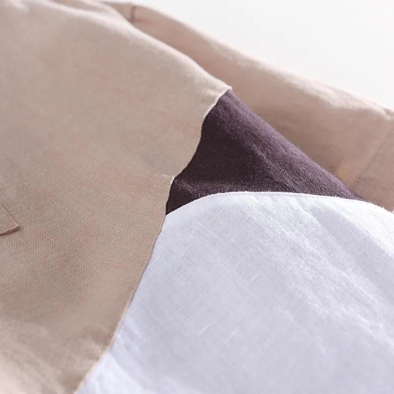 Fresh Round Neck Stitching Color Hit Short-sleeved Linen T-shirt Men's Summer Casual Large Size Loose Cotton and Linen Sweater