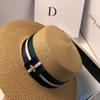 Elegante Cappello di Paglia a Tesa Piatta, Cappello Estivo da Donna Stile Britannico per Gite al Mare Protezione Solare Parasole