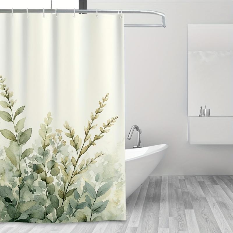 Sage Green Leaves & Flowers Shower Curtain - Cute Farmhouse Design Includes 12 Hooks Polyester Fabric Bathroom Decor