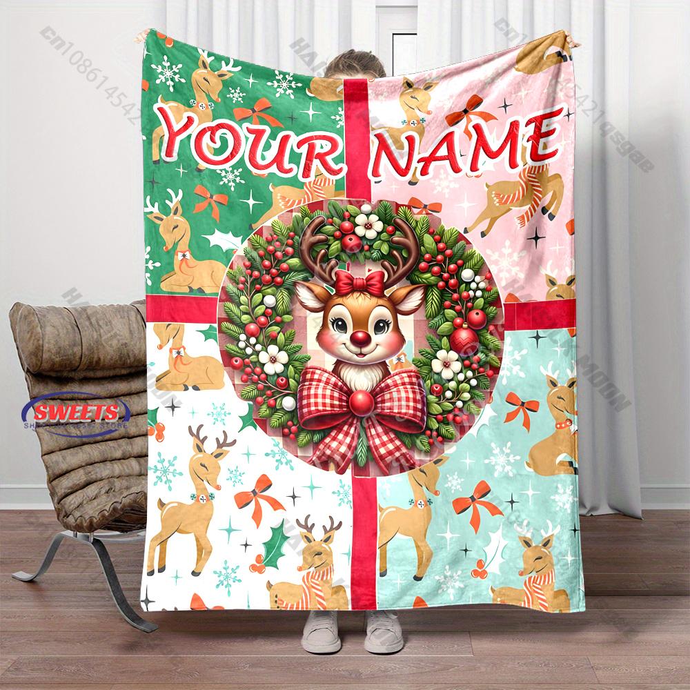 Custom Name Western Cowboy Christmas Blanket Cowgirl Boots Hat Snowflake Pattern Soft Flannel Blanket Holiday Sofa Bed Decor