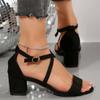 Black Woman Summer Open Toes Heel Shoes Thick Heels Sandals Square Head Minimalist Design Fashionable and Versatile Large Size