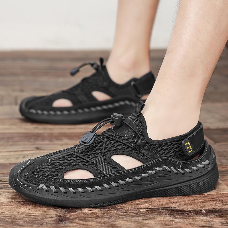 Mesh Shoes Men's Summer New Hollow Breathable Casual Shoes Men's One-pedal Mesh Seam Bottom Lightweight Non-slip Beach Shoes