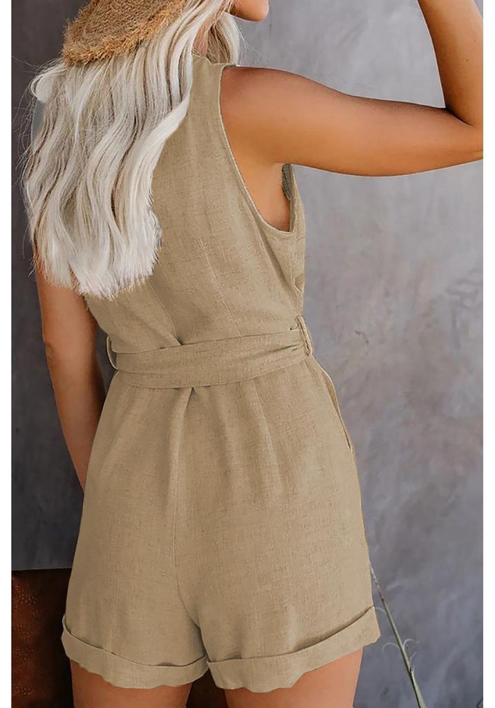 Women's Solid Color V-Neck Bow Jumpsuit - Summer 2025 Casual Capris
