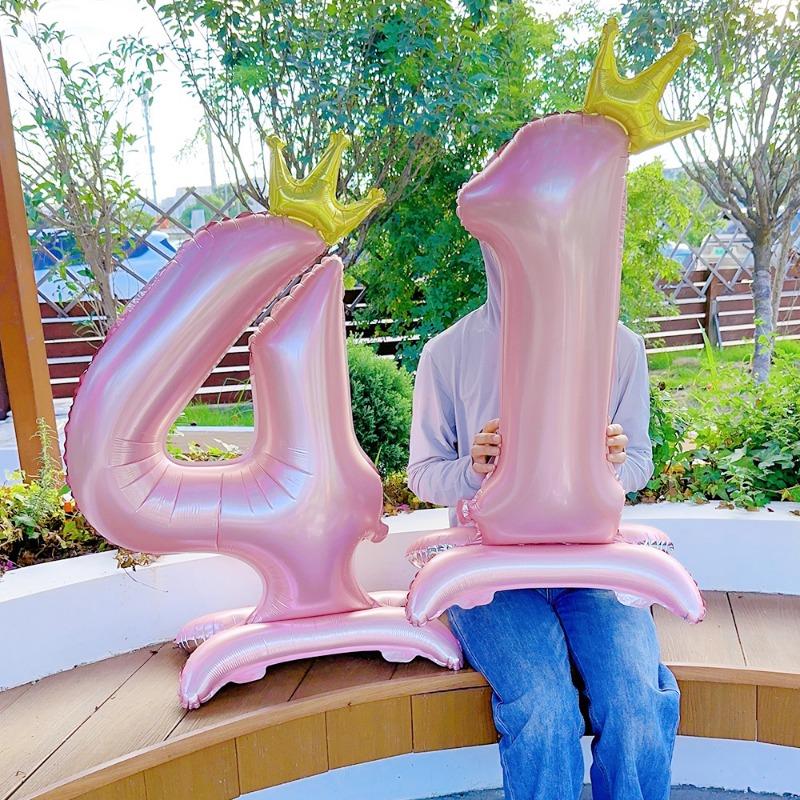 Balão digital de alumínio rosa com decoração de coroa de 42 polegadas, balão com número para decoração de festa de aniversário, suprimentos para meninas, lembrancinha de aniversário