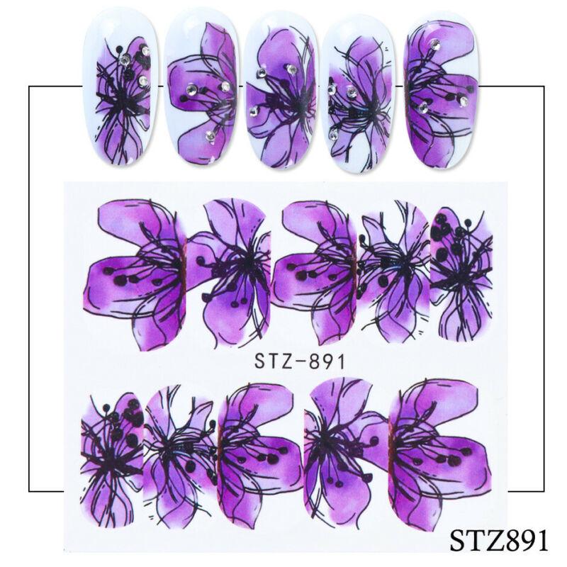 14 Sheets Nail Art Stickers Ink Outline Flower Water Transfer Decals Tips DIY