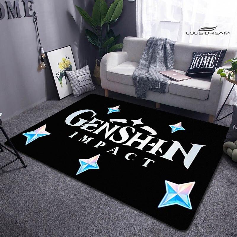 Genshin Spiel Cartoon Druck Teppich Wohnzimmer Schlafzimmer Teppich rutschfeste Fußmatte Kinderspielzimmer Teppich Fotografie Requisiten