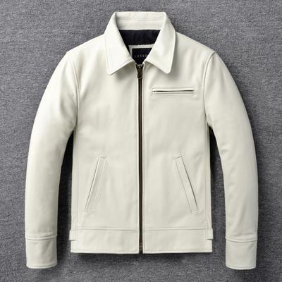 Weiße Echte Rindslederjacke Herren Rindsleder Mantel Vintage Orange Slim Fit Kurzer Bomber Kleidung Herrenbekleidung Frühling