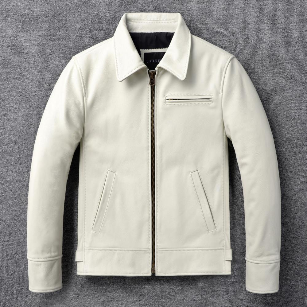 

White Genuine Cow Leather Jacket Men Cowhide Coat Vintage Orange Slim Fit Short Bomber Clothing Men s Clothes Spring 6XL білий
