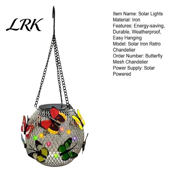 Lumini solare suspendate Fluture cu LED, Impermeabile pentru exterior, Lanț lampă metalică de grădină cu schimbare de culoare, Bile pentru terasă, curte, gazon, alei, peisaj