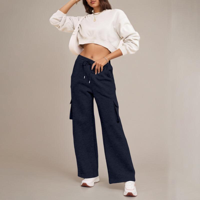 Womens High Waist Drawstring Cargo Sweatpants Casual Loose Long Pants