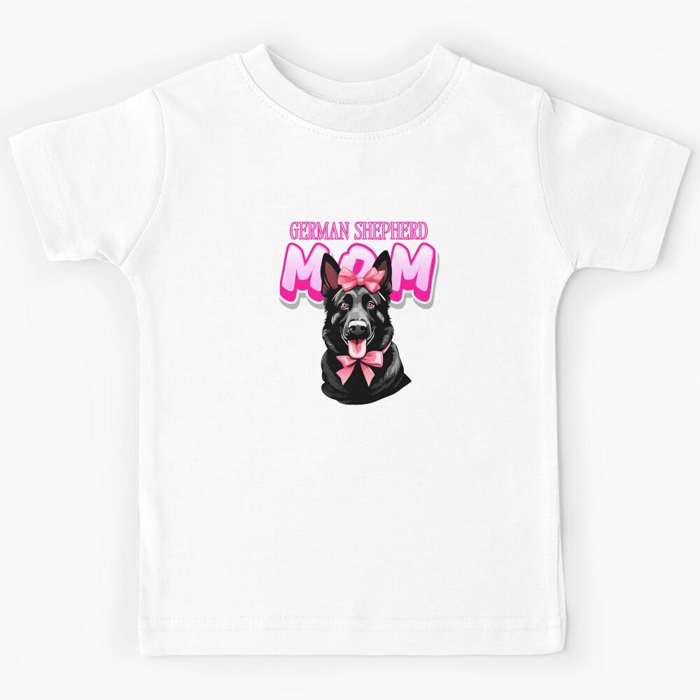 Pink Dog Mom German Shepherd Dog with Pink Bow Kids T-Shirt 140