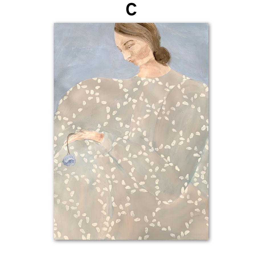 Modern Line Curve Girl Vase Flower Abstract Vintage Posters Prints Wall Art Retro Canvas Painting Pictures For Living Room Decor