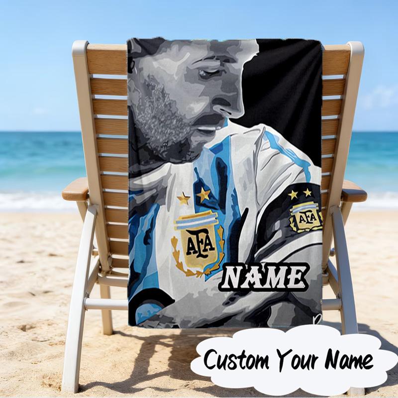 Custom Name Me-ssi football Microfiber Beach Towel Super Soft & Absorbent for Bath, Beach, Travel  Bath Time Accessory, Fan gifts