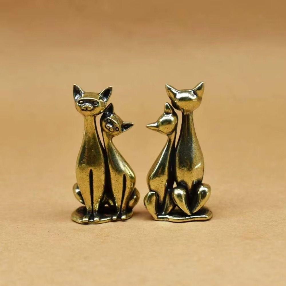 Brass Office Desktop Ornaments Couple Cat Desktop Bronze Sculpture Cat Decorative Figurines  Gift
