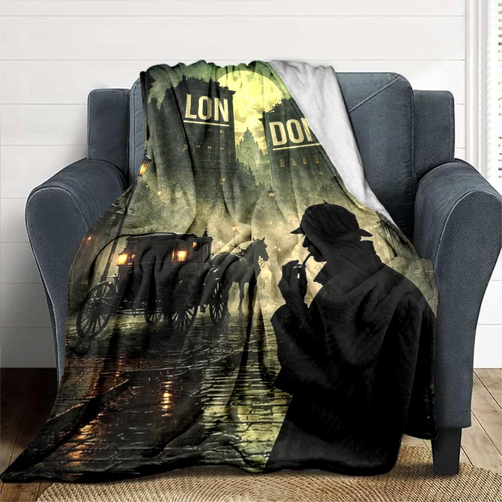 Sherlock Print Flannel Blanket High Quality Warm Comfortable Cover for All Seasons Perfect for Gifts Home Decor