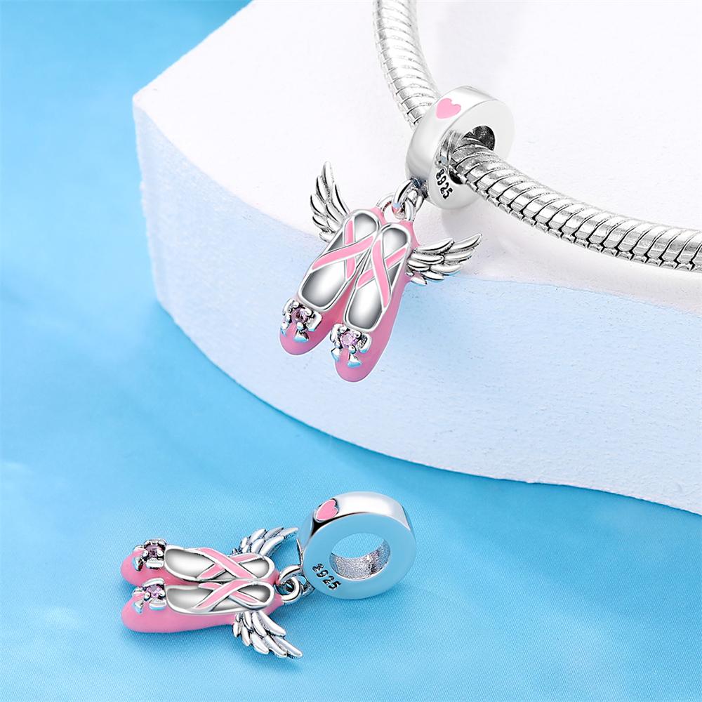 Original Charms Copper Certified Angel Ballet Shoes Beads Fit Bracelet Women Jewelry Making Diy