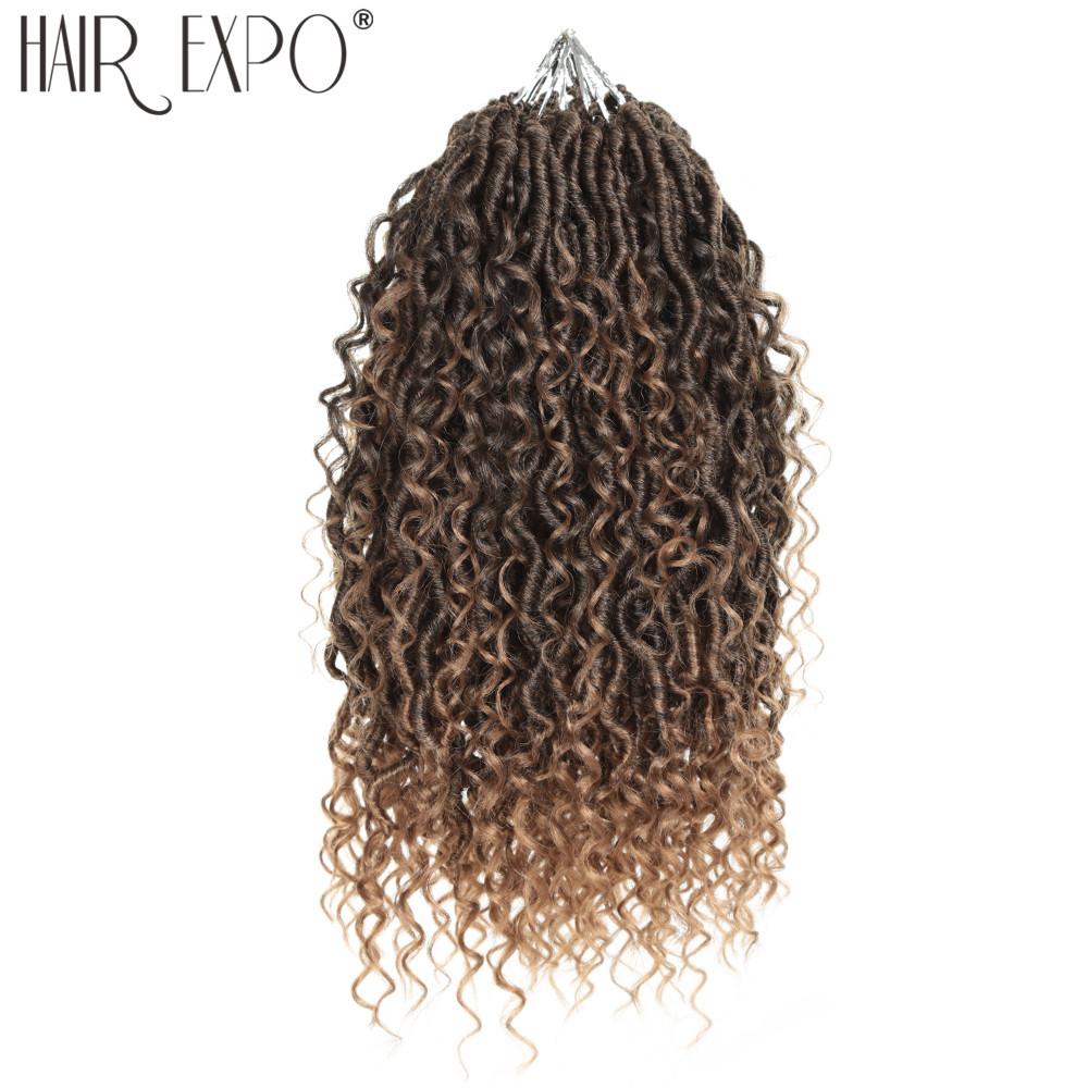 14-26"Goddess Locs Crochet Braids Hair Natural Synthetic Braiding Hair Extension Ombre River Faux Locs With Curly Hair Expo City
