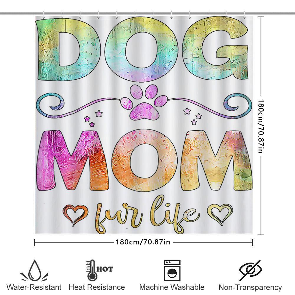Dog Mom Shower Curtain Colorful Dog Paw Print Design For Pet Lovers Home Decor Shower Curtain Size 72X84Inches