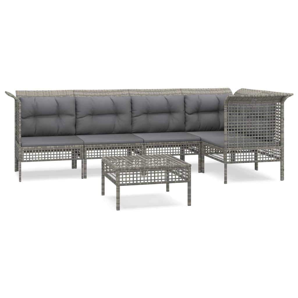 Vidaxl 6-Cz. Garden Lounge Set, Cushions, Grey, Rattan PE