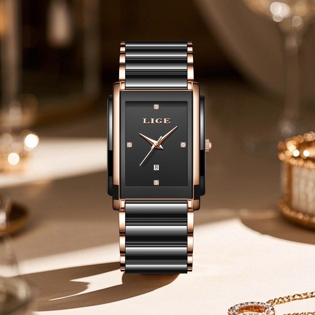 LIGE Fashion Elegant Women's Watches Full Ceramics Strap Luxury Ladies Bracelet Quartz Watches for Women Gifts Reloj Mujer+Box