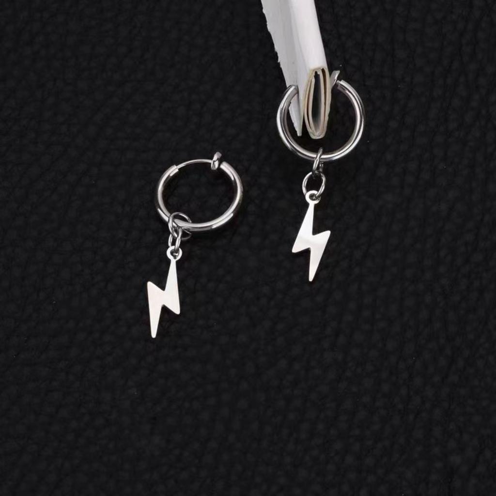 1 Pair Lightning Punk Cool Stainless Steel Piercing Dangle Hanging Men's Earrings for Women Trend New In Jewelry Gift Y2K