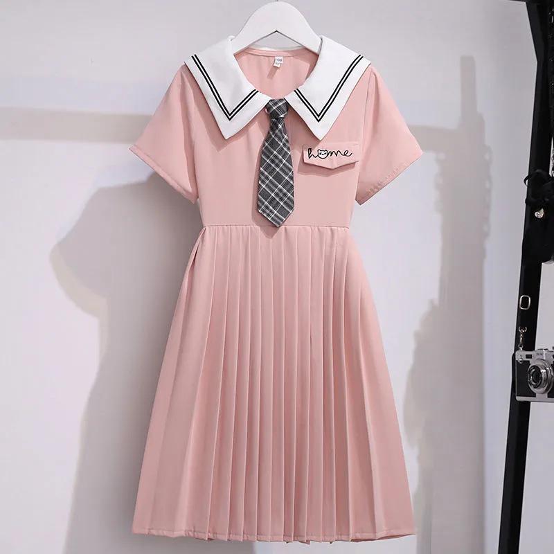 

Платье для девочек с воротником-стойкой в морском стиле - летнее платье принцессы в стиле колледжа 150cm розовый