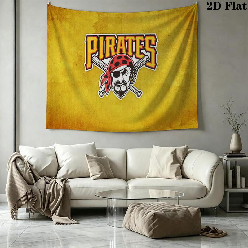 Pittsburgh Pirates Logo Wall Tapestry Aesthetic Wall Hanging Printed Fabric Blanket Decorative Tapestries for Bedroom Living Room Home Decor