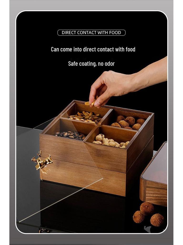 Elegant Wooden Fruit and Snack Storage Box with Lid and Dividers