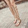 Roman Gladiator Sandals Women Knee High Sandals Small Rivets Adornment High Tong Cool Boots Hollow Out Shoes Summer of The Girls