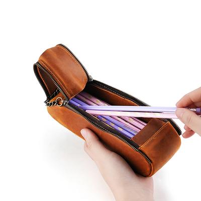 Leather Pencil Case Organizer Portable Pen Cases Storage for Drawing Pencils and Markers Zipper Stationery Pencil Bags