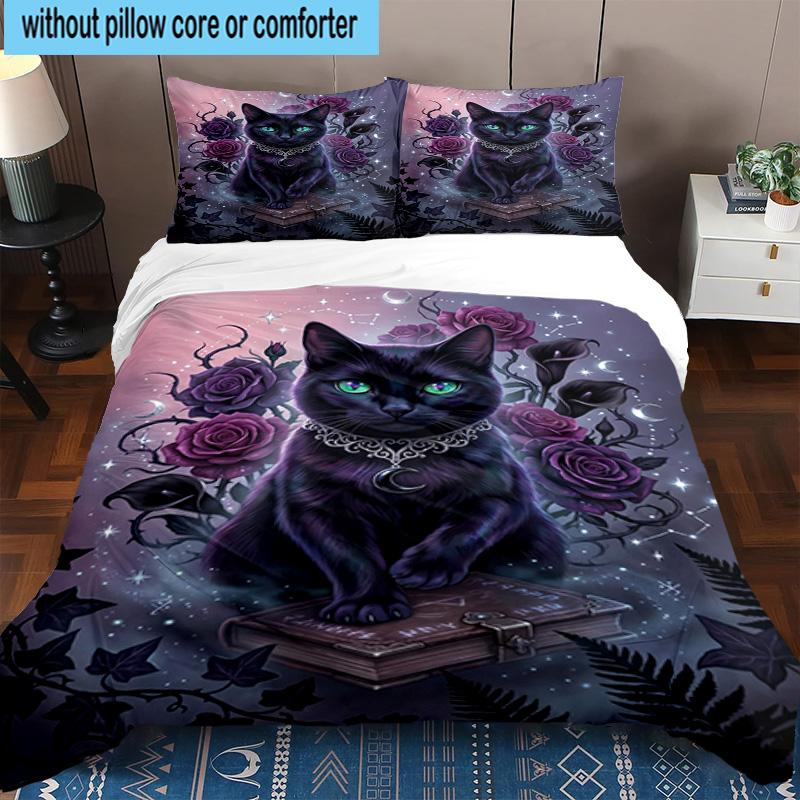 Cosmic Cat Dreamscape 3pcs Bedding,Including 1pc Duvet Cover And 2pcs Pillowcases Perfect for Christmas,Ideal for Bedroom, Dormitory