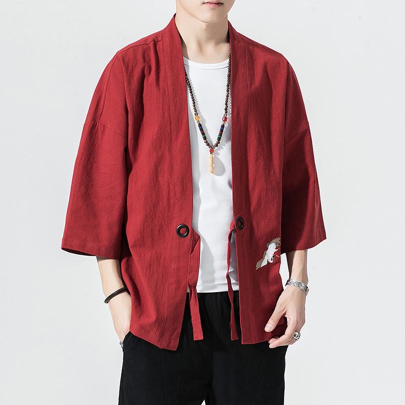 Kimono con Ricamo Tsuru Stile Giapponese Harajuku Taglie Forti Costume da Samurai Uomo Yukata Abbigliamento Asiatico Cardigan Giacca