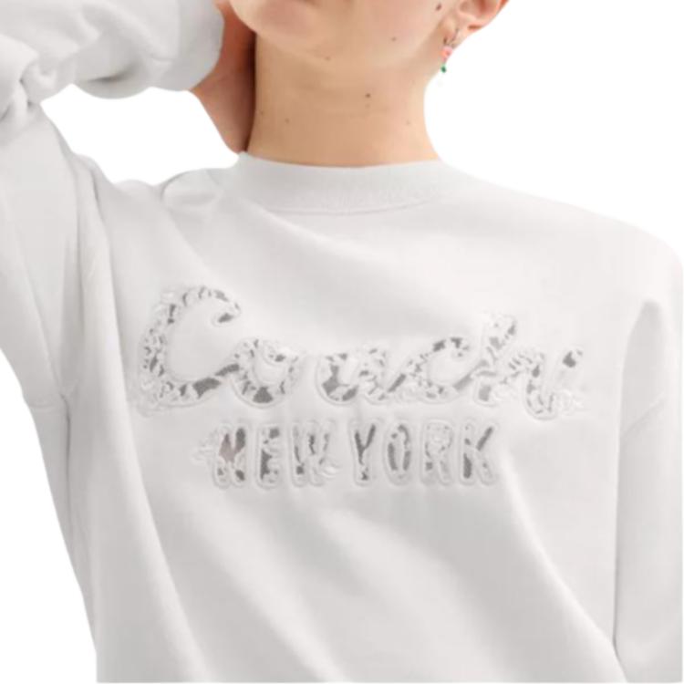 Coach Embroidered Logo Round Neck Sweatshirt Women sweatshirt White CAH59-WHT