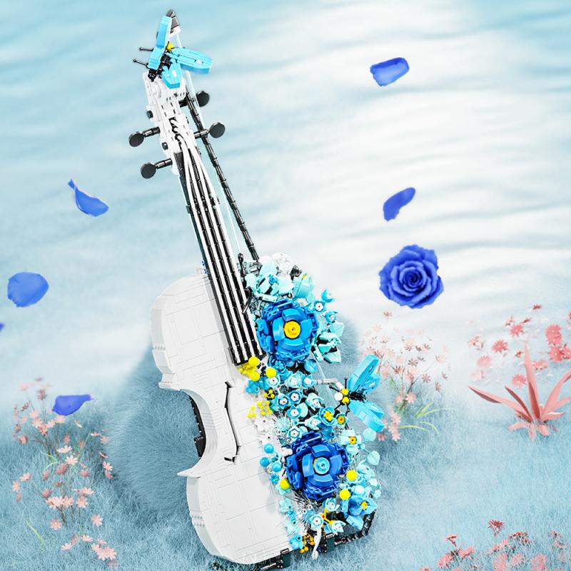Takasaki 3030 Flower Sea Violin Ornaments Model Assembled Building Blocks Toy Girls Valentine's Day Gift