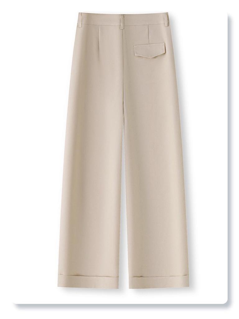Women's Beige High Waist Wide Leg Cropped Pants - Slimming, Casual, Loose Fit, Spring/Summer 2025 Collection