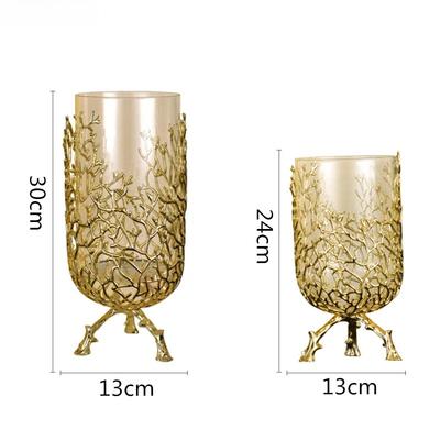 Créatif Créatif Vase en Verre Support Doré Branches Creux Pieds Hauts Transparent Hydroponique Arrangement Floral Artisanat Métallique Flo