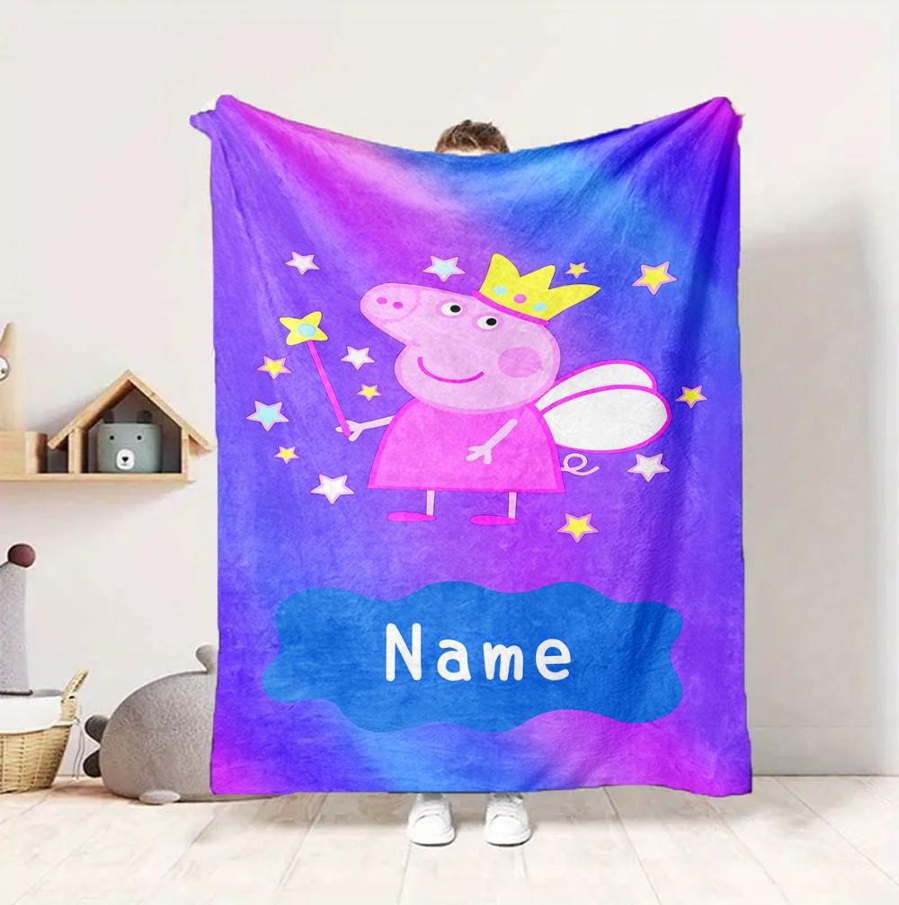 Custom Name Peppa Fairy Flannel Blanket Throw Blanket Soft Warm Sofa Bed home Decor Unique Gift