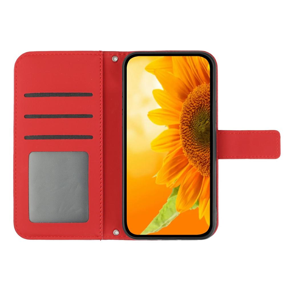 HT04 For Motorola Moto G35 5G Case Sunflower Imprint Leather Wallet Phone Cover with Wrist Strap